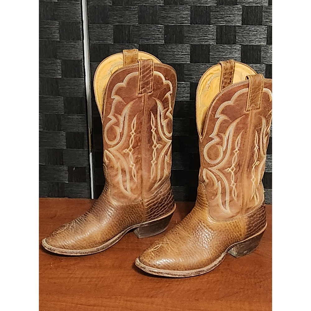 Nocona Mens Cowboy Boots MD3007 Brown Leather Western Round Toe USA Made 7.5 D